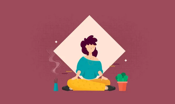 Vrouw Bij Meditatie Sessie Plat Ontwerp Stijl Karakter — Stockvector