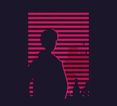 Erkek silueti, pencere vektöründen izliyor.