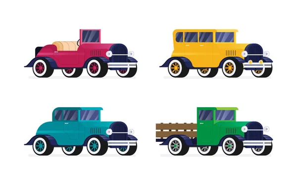 Vector Plano Coche Retro Aislado Fondo Color — Vector de stock