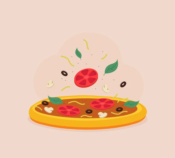 Ilustração Vetorial Plana Pizza Italiana —  Vetores de Stock