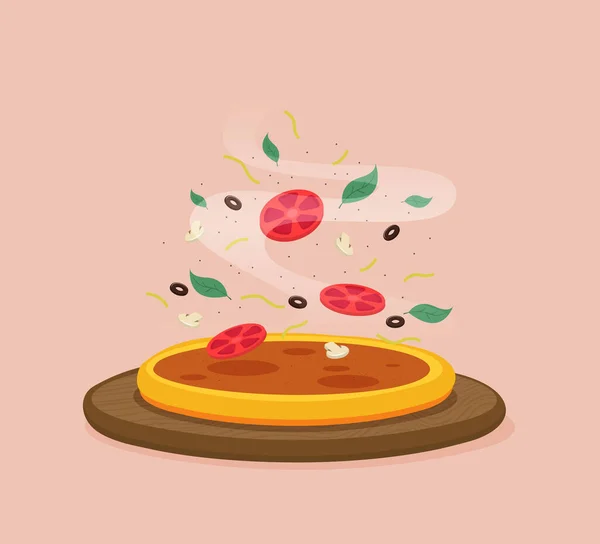 Platt Vektor Illustration Italiensk Pizza — Stock vektor