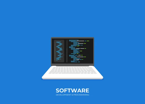 Software Ontwikkeling Programmering Programmacode Scherm Big Data Processing Computer Isometrisch — Stockvector