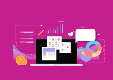 Bilgisayar ve grafik grafikleriyle finans afişi