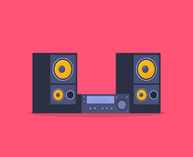 Parlak pembe arka plandaki müzik merkezi