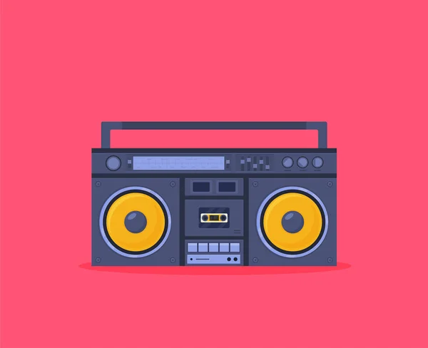 Grabadora Audio Cassette Vintage Música Retro Fondo Rosa Brillante — Vector de stock