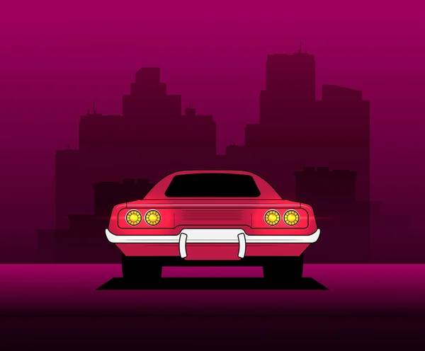 Vintage Αυτοκίνητο Σκούρο Ροζ Φόντο Εικόνα Διανύσματος Επίπεδου Στυλ — Διανυσματικό Αρχείο