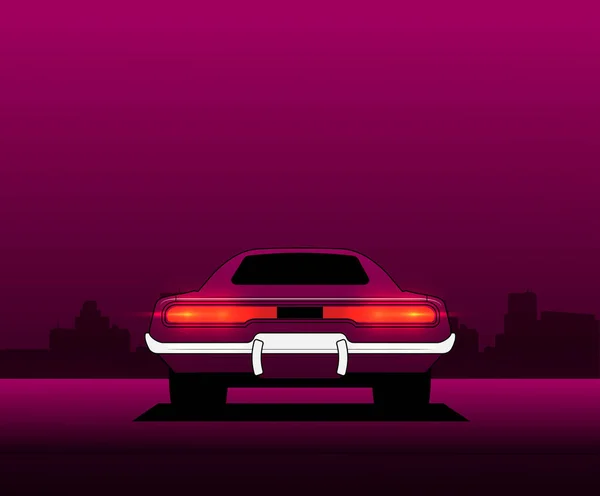 濃いピンクの背景にヴィンテージ車 平面図ベクトル図 — ストックベクタ