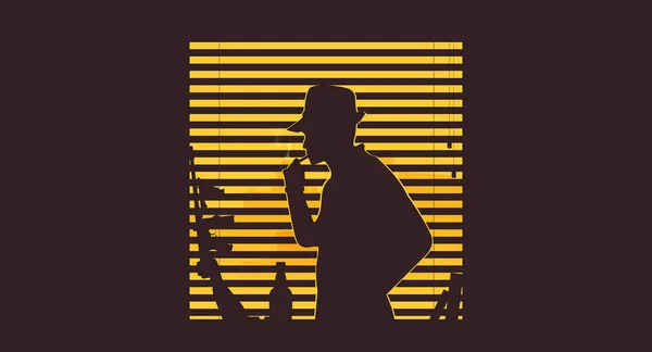 Silhouette Homme Regardant Par Fenêtre — Image vectorielle