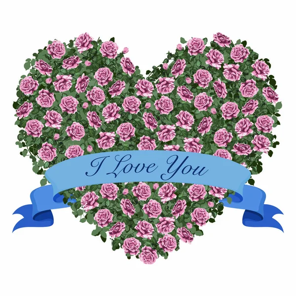 Illustration d'un bouquet de roses en forme de coeur — Image vectorielle