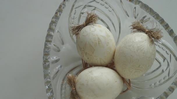 Geleneksel Otantik Ukrayna Balmumu Tekniğiyle Boyanmış Paskalya Yumurtaları Pysanky Eski — Stok video