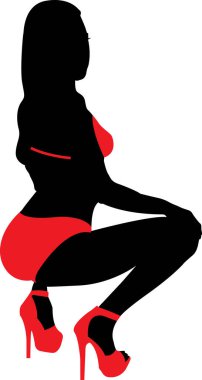 Kırmızı iç çamaşırlı seksi kadın.