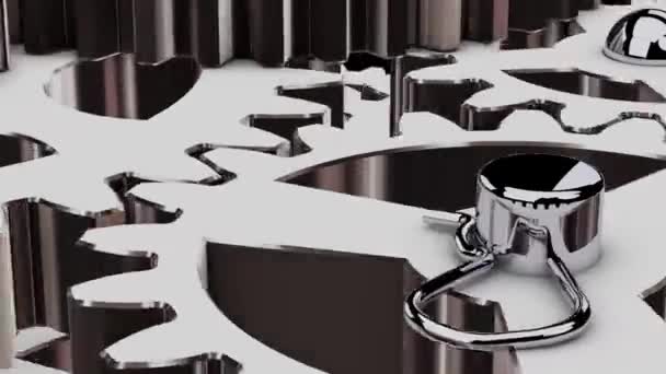 Metallzahnräder Drehen Sich Aus Nächster Nähe Animation — Stockvideo