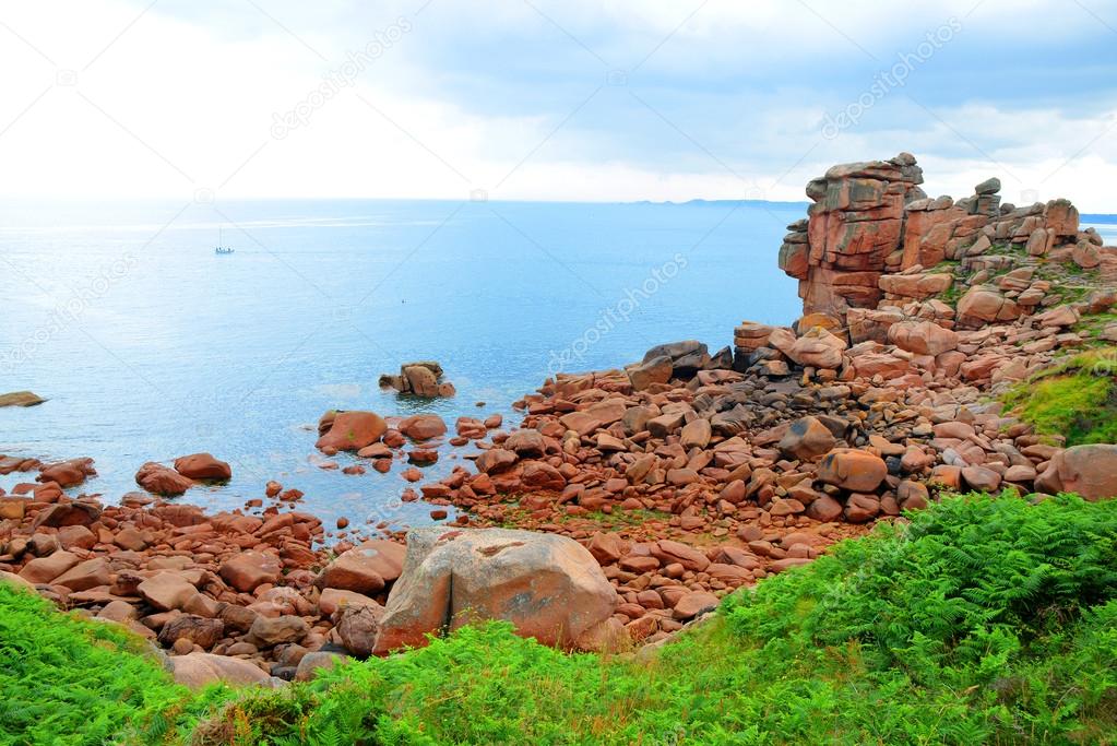Ploumanach Costa Di Granito Rosa In Bretagna Foto Stock