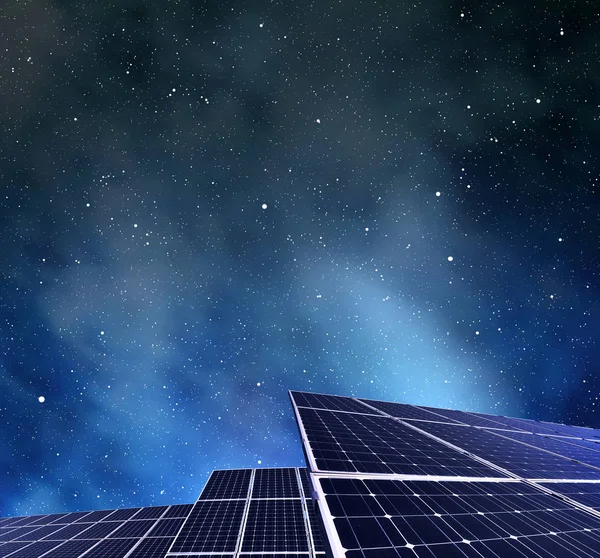 Photovoltaic panels in night. — Stock Photo, Image