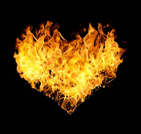 火灾火焰在心的形状 — 图库照片