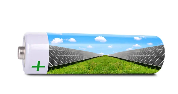 Batteri med solpaneler isolerad på vit bakgrund. — Stockfoto