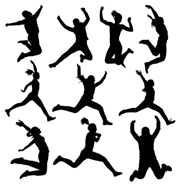 Коллекция прыгающих женских силуэтов — стоковое фото