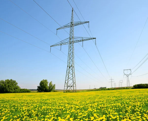 Högspänning kraftledningsstolparna — Stockfoto