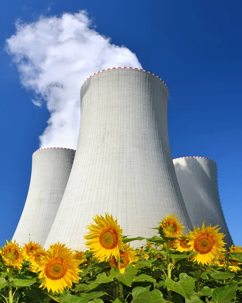 Smoke rising from cooling towers of nuclear power plant — Stock Photo, Image