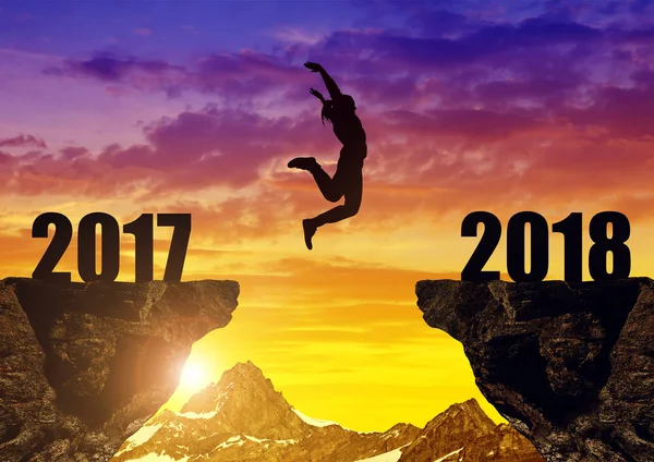 Girls jump to the New Year 2018 — Stock Photo, Image