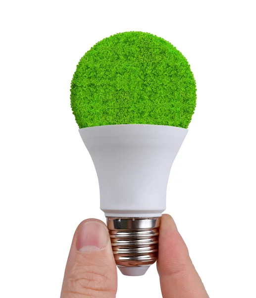 Hand holding eco LED bulb isolated on white background — Stock Photo, Image