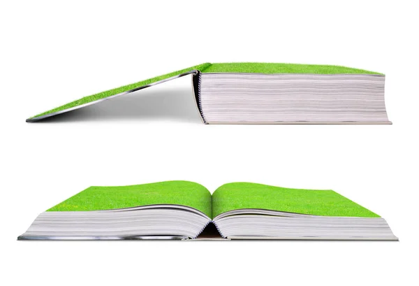 Grama verde em um livro aberto — Fotografia de Stock