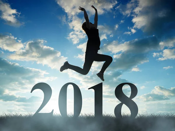 Dívky skok do nového roku 2018. — Stock fotografie