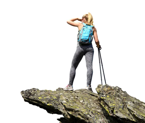 Турист стоит на скале . — стоковое фото