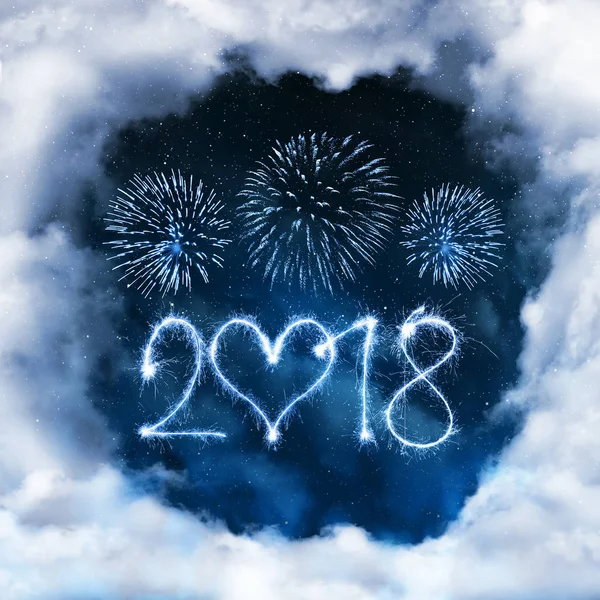 Vuurwerk Nachtelijke Hemel Vieren New Year 2018 — Stockfoto