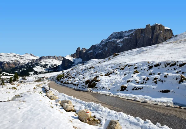 Paisaje Montaña Invierno Camino Desde Passo Sella Dolomitas Tirol Del — Foto de Stock