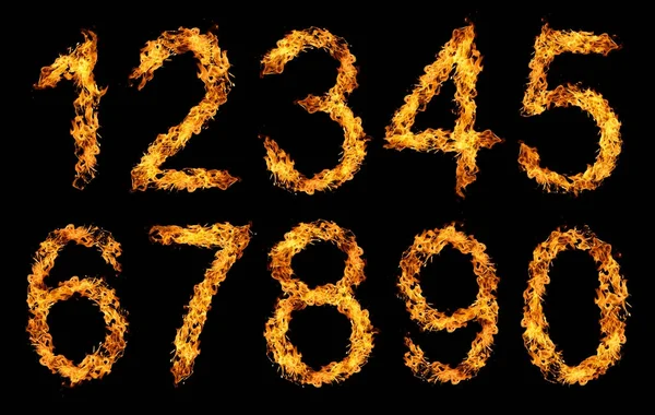 Zahlen Aus Feuerflamme Isoliert Auf Schwarzem Hintergrund — Stockfoto