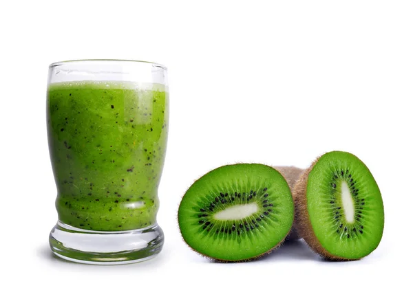 Läcker Fruktsmoothies Från Färsk Kiwi Ett Glas Isolerade Vit Bakgrund — Stockfoto