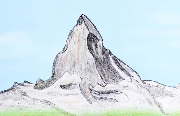 Mão Desenhada Montanha Matterhorn Sobre Papel — Fotografia de Stock