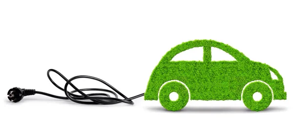 Groene Eco Auto Met Stekker Witte Achtergrond Concept Van Ecologie — Stockfoto