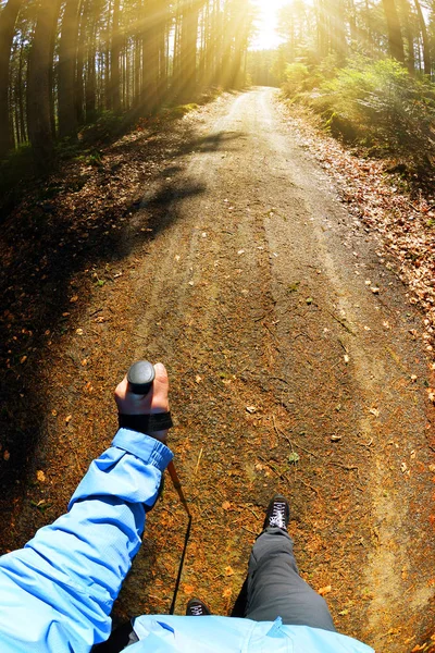 Caminhante Com Bengalas Nórdicas Viagem — Fotografia de Stock