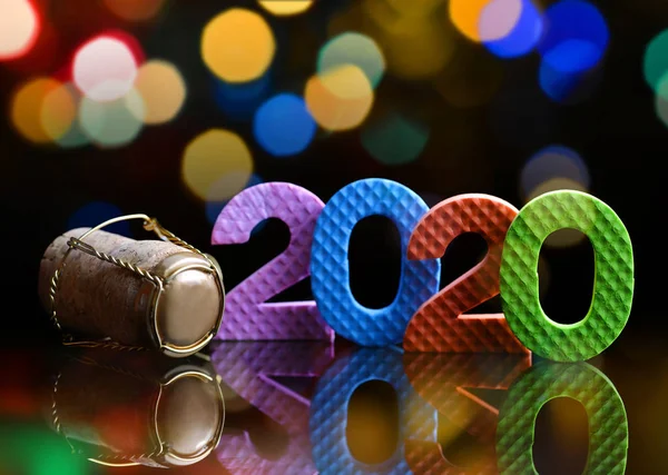 Tappo Sughero Champagne Con Numero Colorato 2020 Felice Anno Nuovo — Foto Stock