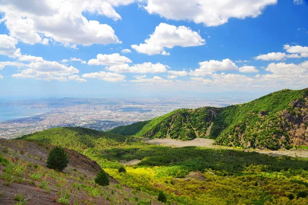 Vue Depuis Sommet Volcan Vésuve Sur Ville Naples Région Campanie — Photo