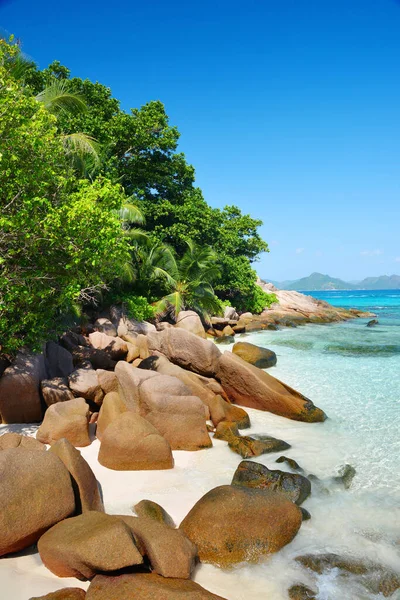 Côte Île Tropicale Digue Anse Plage Sévère Océan Indien Seychelles — Photo