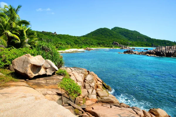 View Coast Grand Anse Beach Digue Island Indian Ocean Seychelles — стоковое фото