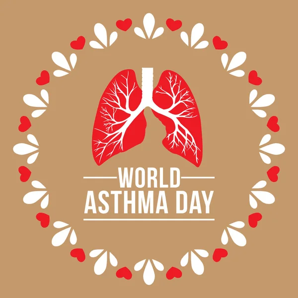 Banner Dia Asma Mundial Com Pulmões Círculo Floral Fundo Marrom — Vetor de Stock