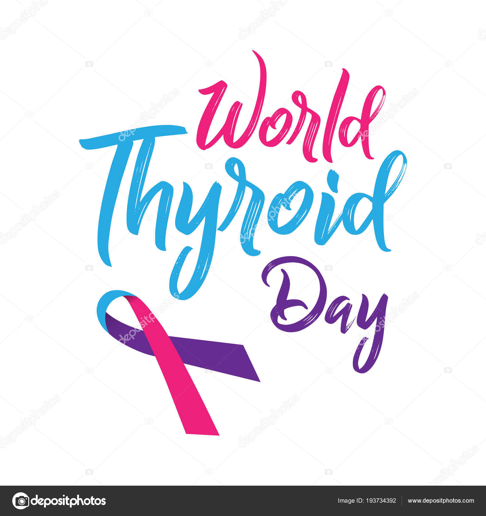 World Thyroid Day Poster Colourful Ribbon Lettering Isolated White