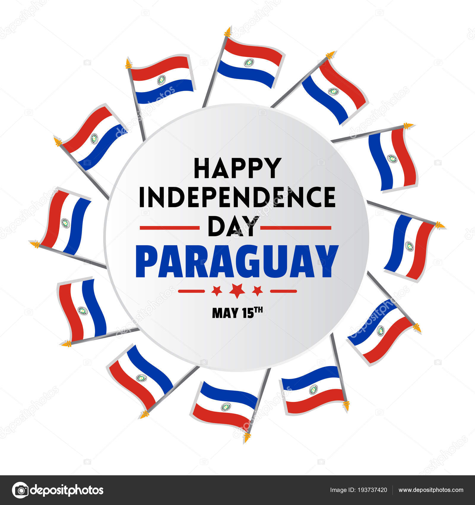 Banner Paraguay Independence Day Sun Made Flags Isolated White