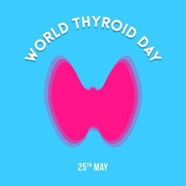 Dünya tiroit gün poster ile mavi arka plan üzerinde yazı ile pembe tiroid