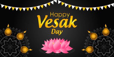 Vesak Günü poster lambaları kahverengi zemin üzerine, pembe lotus ve yazı ile