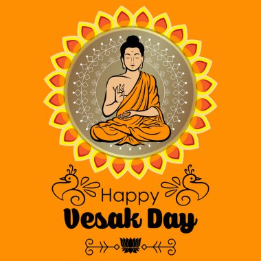 Mandala, turuncu zemin üzerine yazı Buda oturan ile Vesak Günü poster