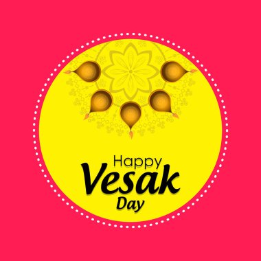 Mandala ve sarı ve pembe arka plan üzerinde yazı ile mutlu Vesak Günü poster