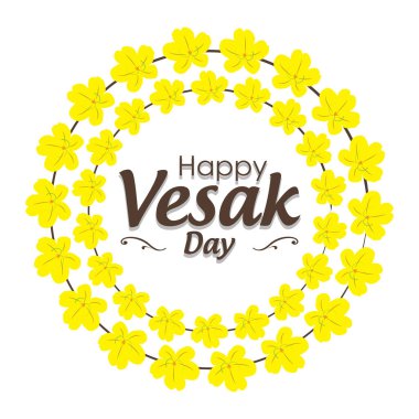 Festival Vesak Günü poster sarı çiçekler ve beyaz arka plan üzerinde izole yazı ile