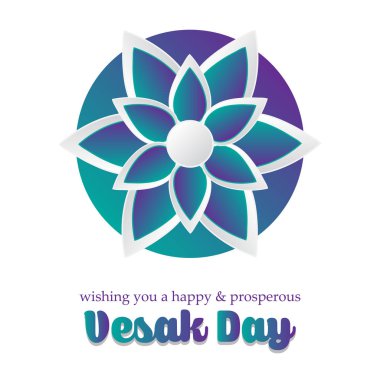 Degrade yeşil ve mor mandala ve beyaz arka plan üzerinde izole yazı ile şenlikli Vesak Günü tasarım