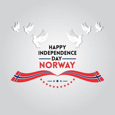 Tasarım Norveç bağımsızlık uçan güvercinler ve gri arka plan üzerinde yazı gün bayraklı,