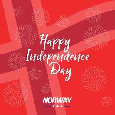Yazı ve bayrak kırmızı zemin üzerine tasarım Norveç Bağımsızlık günü